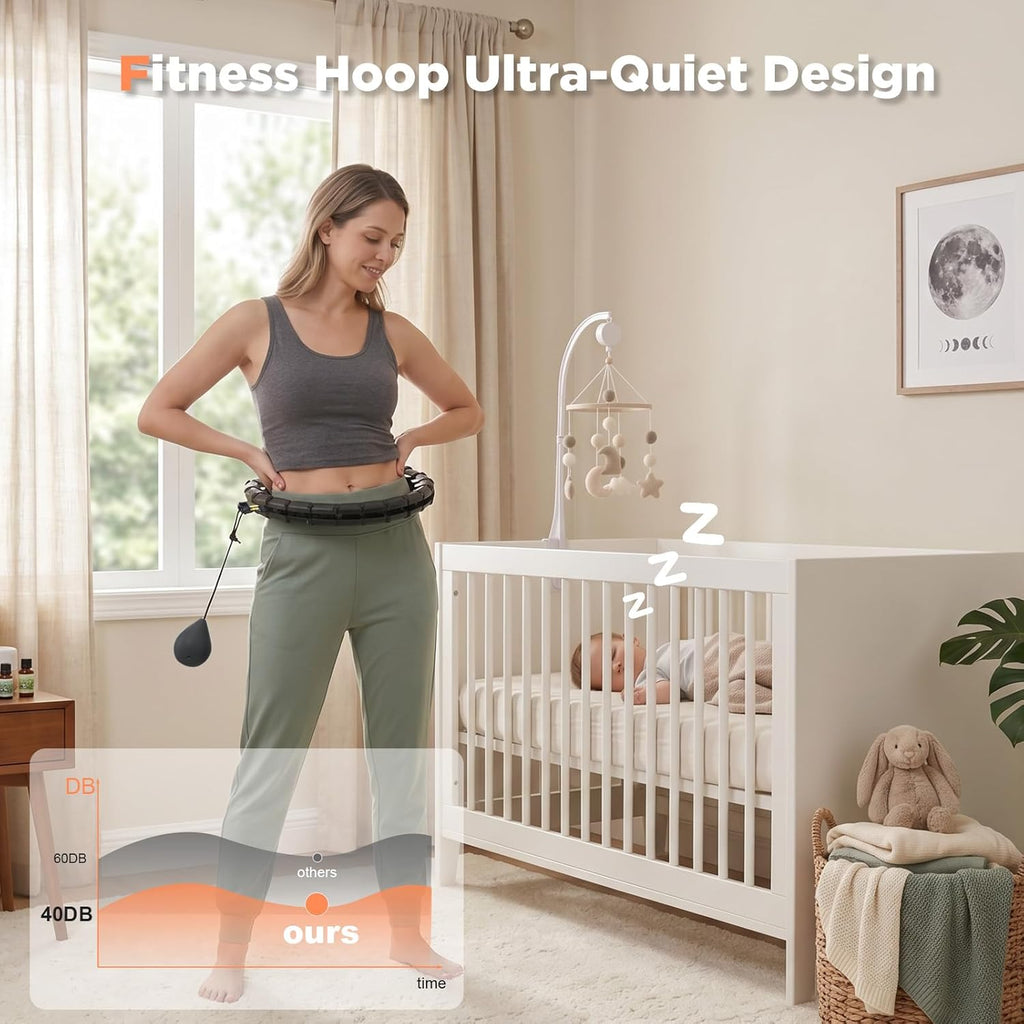 Plus Size Weighted Hula Infinity Fitness Detachable Hoop 65 Inch, 32 Knots | Silent Smart Noiseless Infinity Hula, for Women and Beginners, 2-In-1 Waist and Abdominal Home Exercise Hoops, Black
