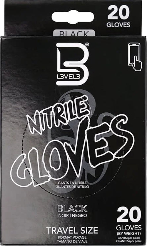 L3 Level 3 Nitrile Gloves - Professional Heavy Duty Disposable Gloves - Latex Free - Fits Snug - Box of 20 (Black, Medium)