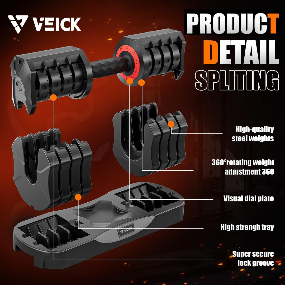 Adjustable Dumbbell 25 Lb – Quick Change Dial with Non Slip Handle & Tray Stand, Space Saving Home Gym Weights for Women Men Strength Training Workout