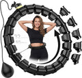 Plus Size Weighted Hula Infinity Fitness Detachable Hoop 65 Inch, 32 Knots | Silent Smart Noiseless Infinity Hula, for Women and Beginners, 2-In-1 Waist and Abdominal Home Exercise Hoops, Black