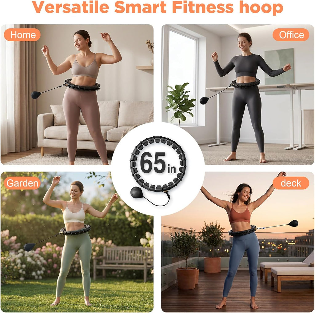 Plus Size Weighted Hula Infinity Fitness Detachable Hoop 65 Inch, 32 Knots | Silent Smart Noiseless Infinity Hula, for Women and Beginners, 2-In-1 Waist and Abdominal Home Exercise Hoops, Black