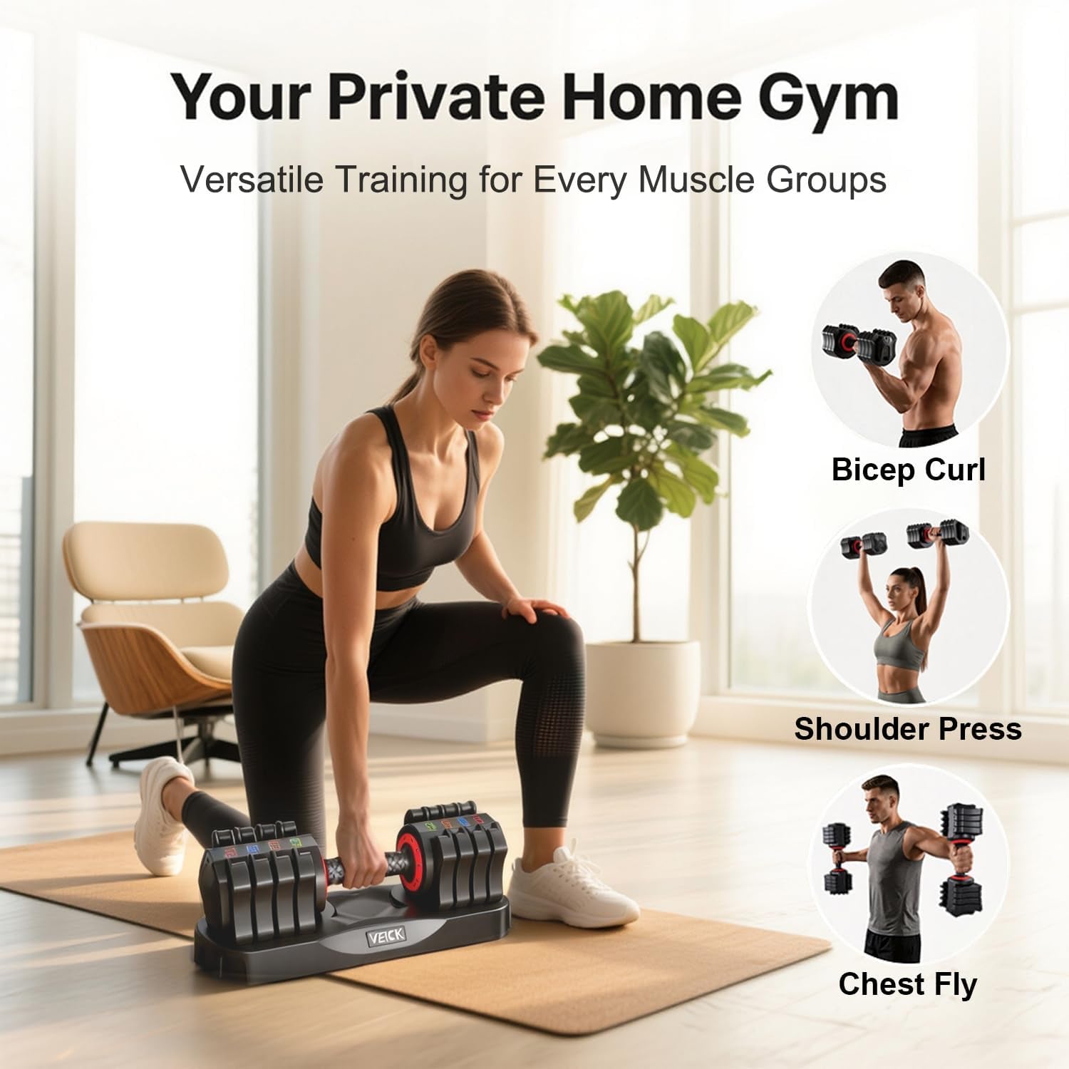 Adjustable Dumbbell 25 Lb – Quick Change Dial with Non Slip Handle & Tray Stand, Space Saving Home Gym Weights for Women Men Strength Training Workout